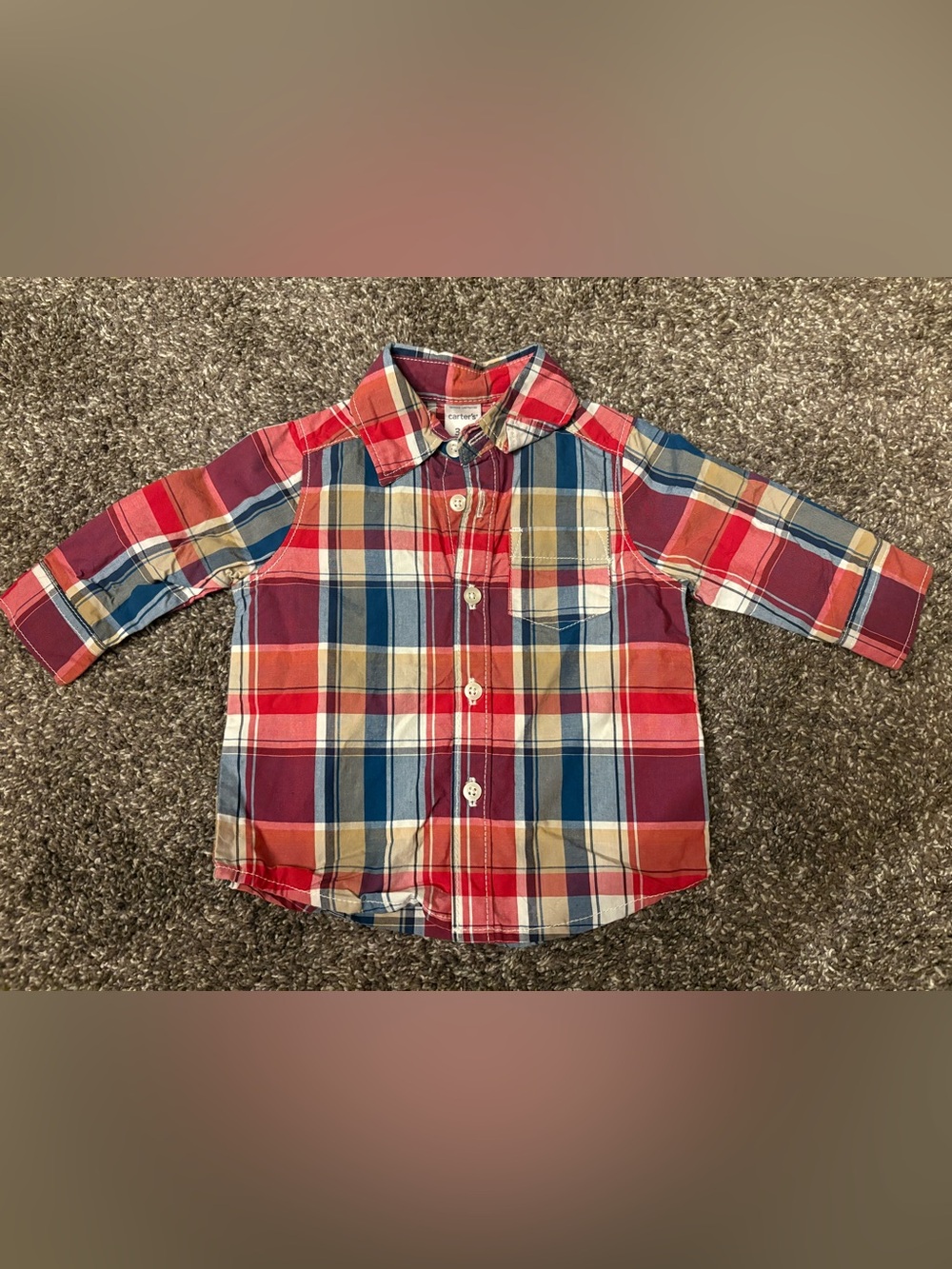 Carter's Toddler Boy Red, Blue and Cream Plaid Button-Up Shirt